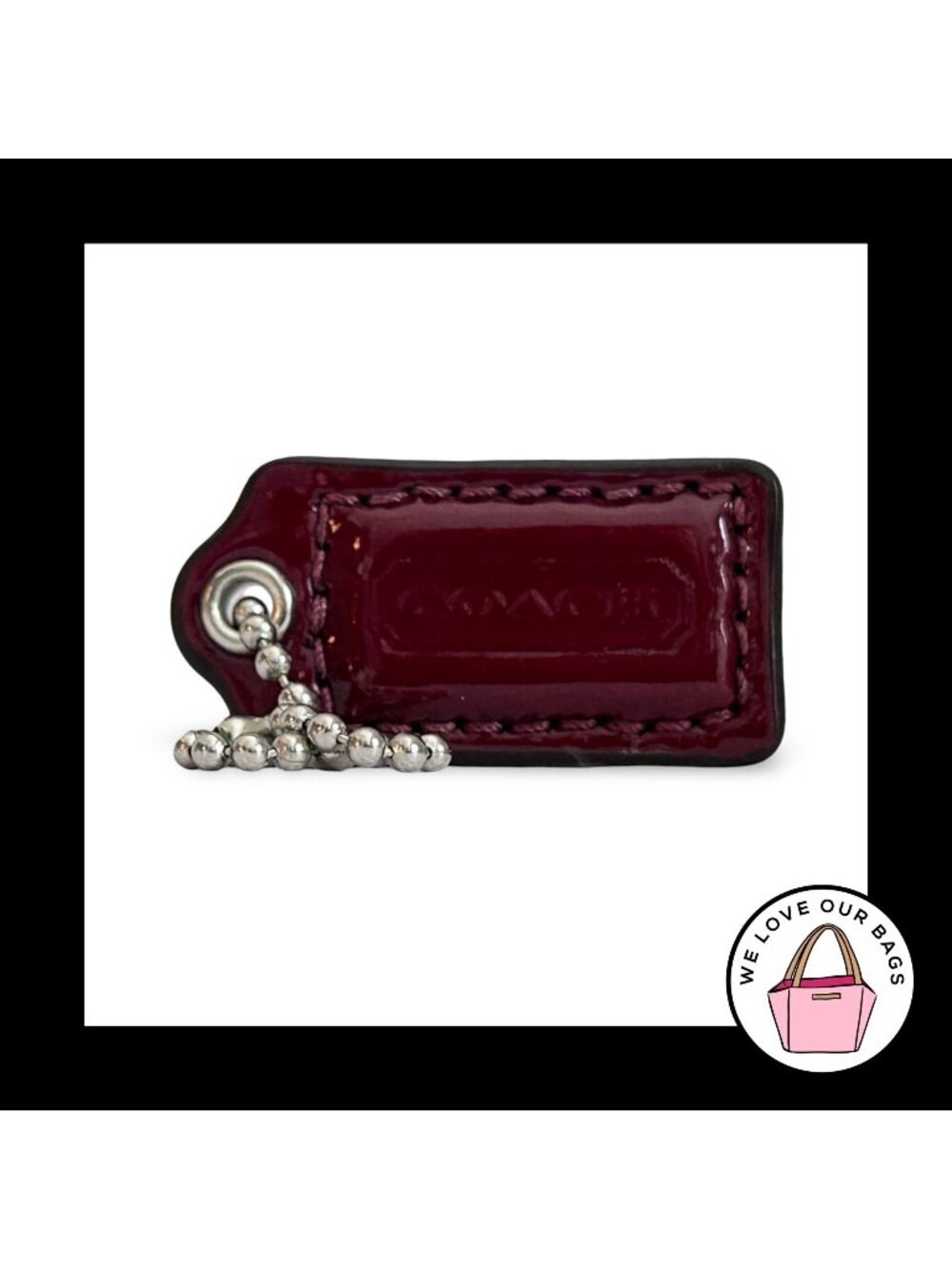 COACH HANG TAG 1.5" Burgundy Patent Leather Bag Charm Keychain Fob Nickel Small